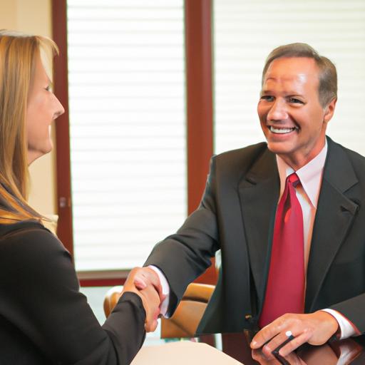 A client expressing gratitude and satisfaction while shaking hands with their dedicated lawyer from Bradley Law Firm.